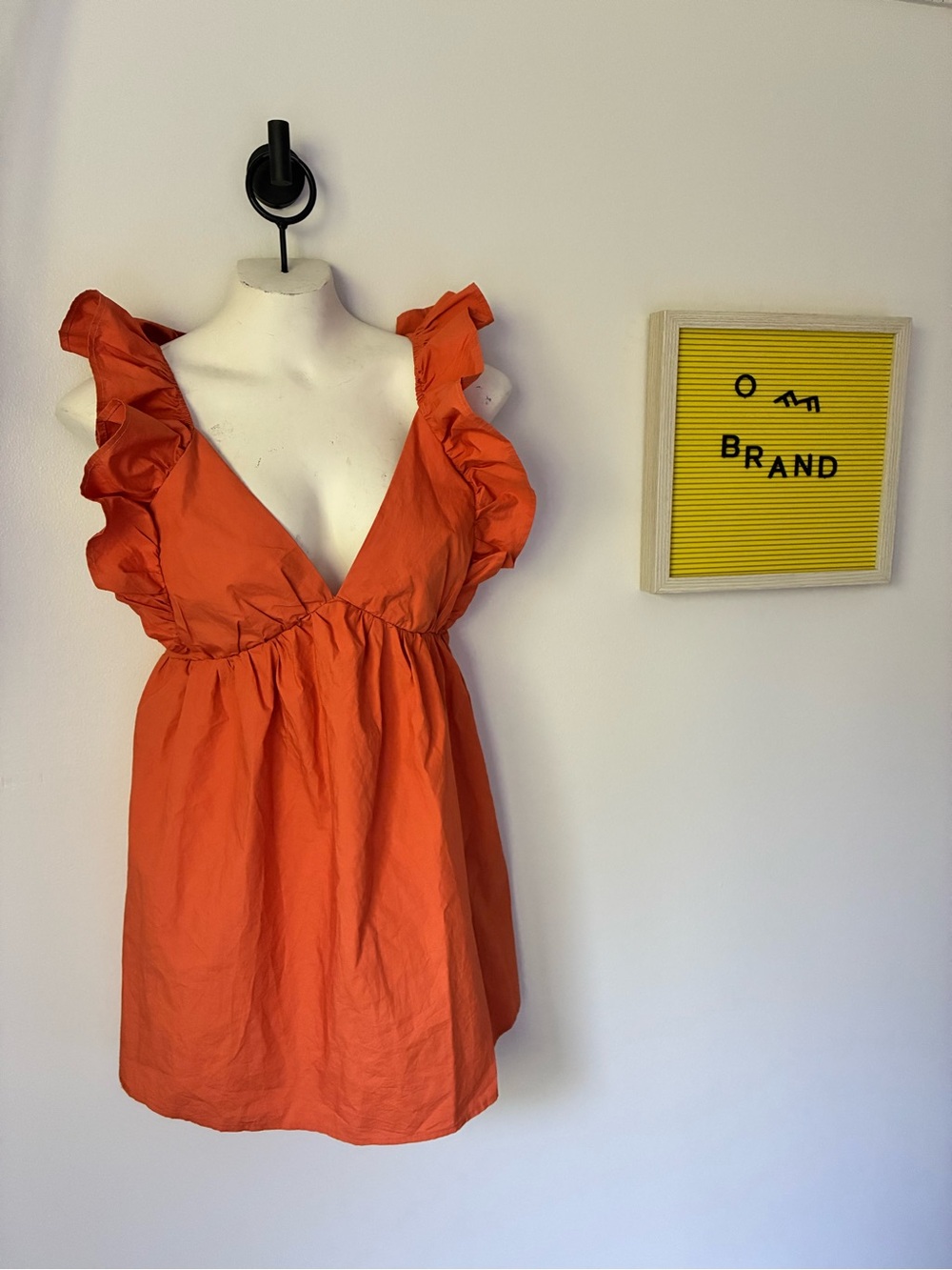 Cider Orange Ruffle V-Neck Mini Dress